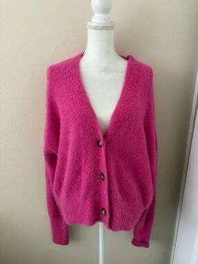 Urban Outfitters Hot Pink Fuzzy Button-Front Cardigan